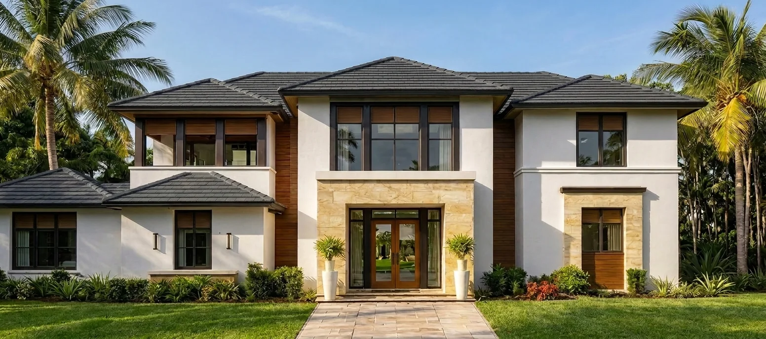 Front entry and stone facade